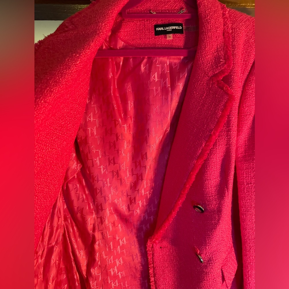 Karl Lagerfeld Paris NWT Size 10 Classic Karl Pink Woven Tweed Blazer (0507) - Picture 12 of 15